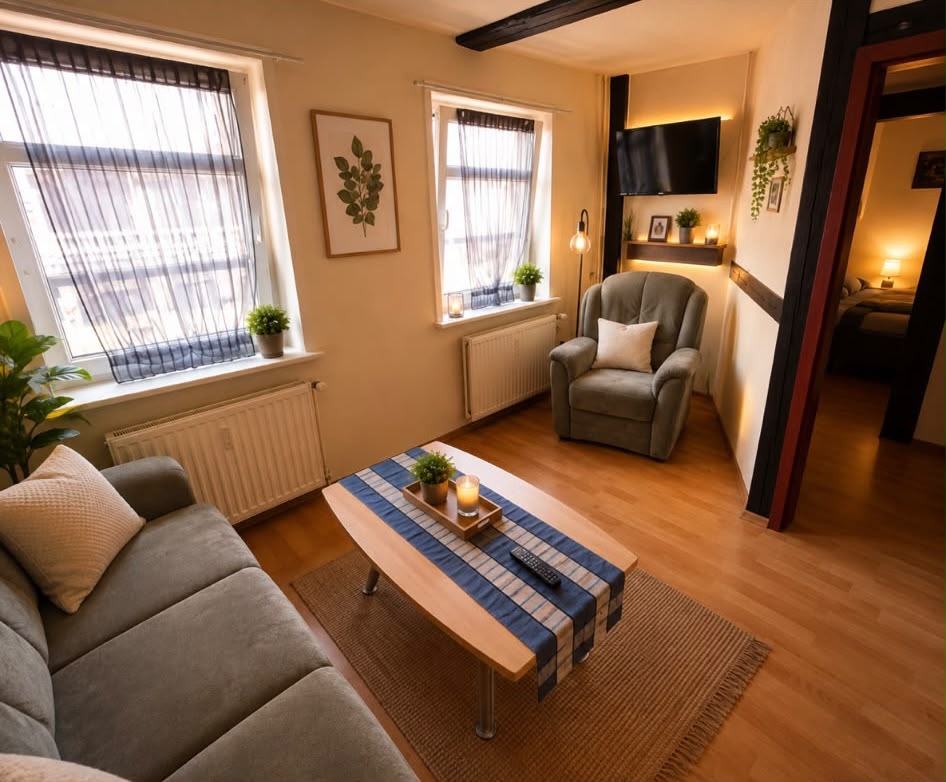Wohnbereich mit TV und Sofa