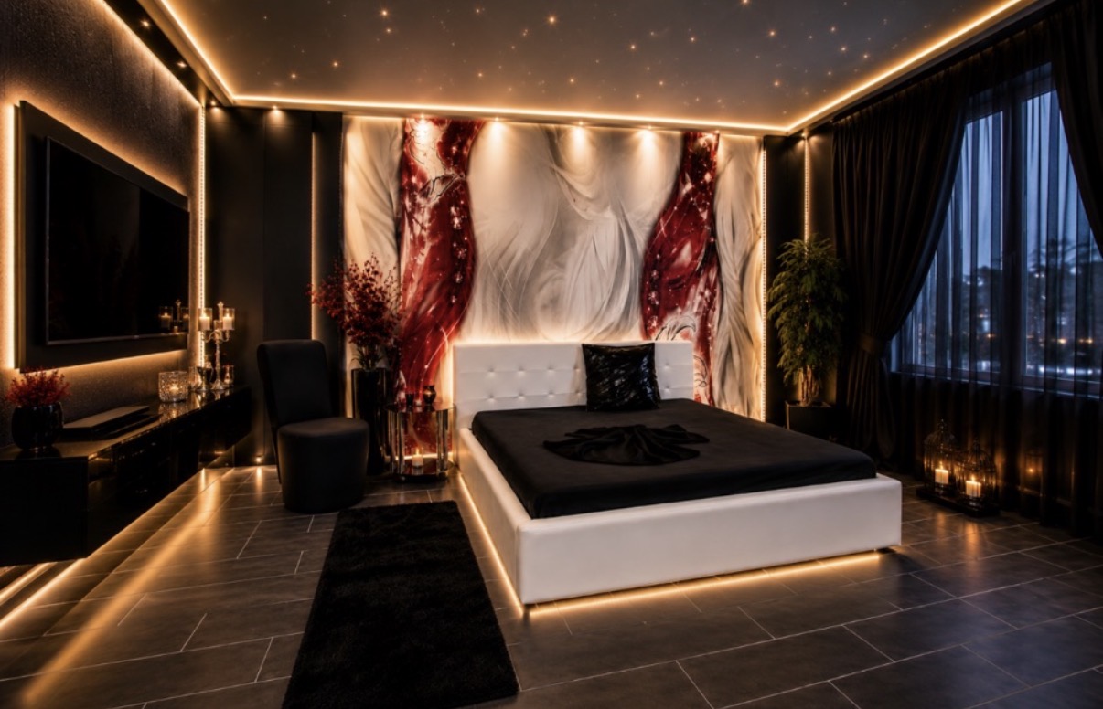 Schlafzimmer mit Sternenhimmel-LED