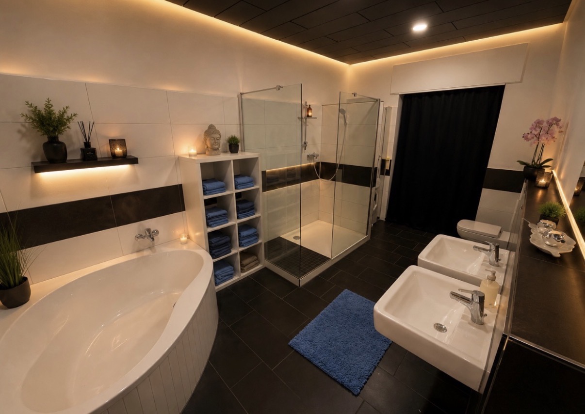 Wellnessbad mit Badewanne und Regendusche