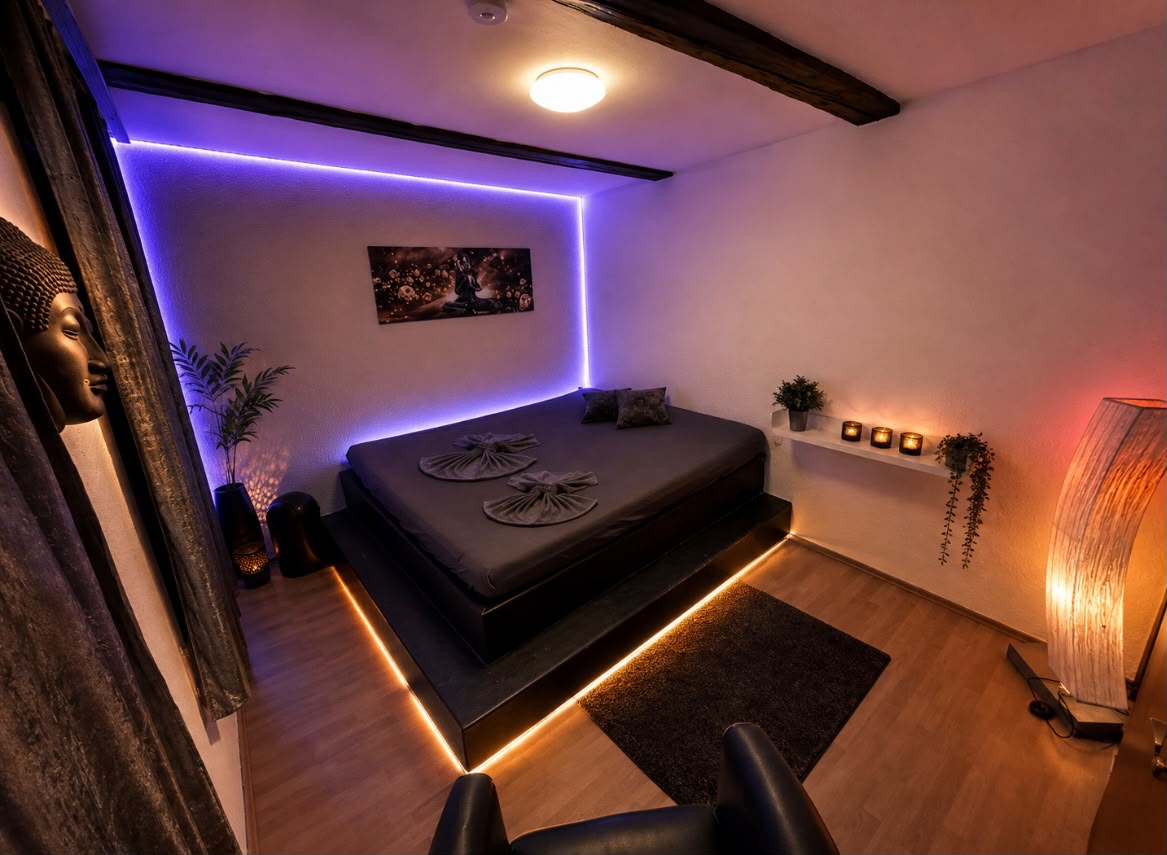 Schlafzimmer mit LED-Lichtinszenierung