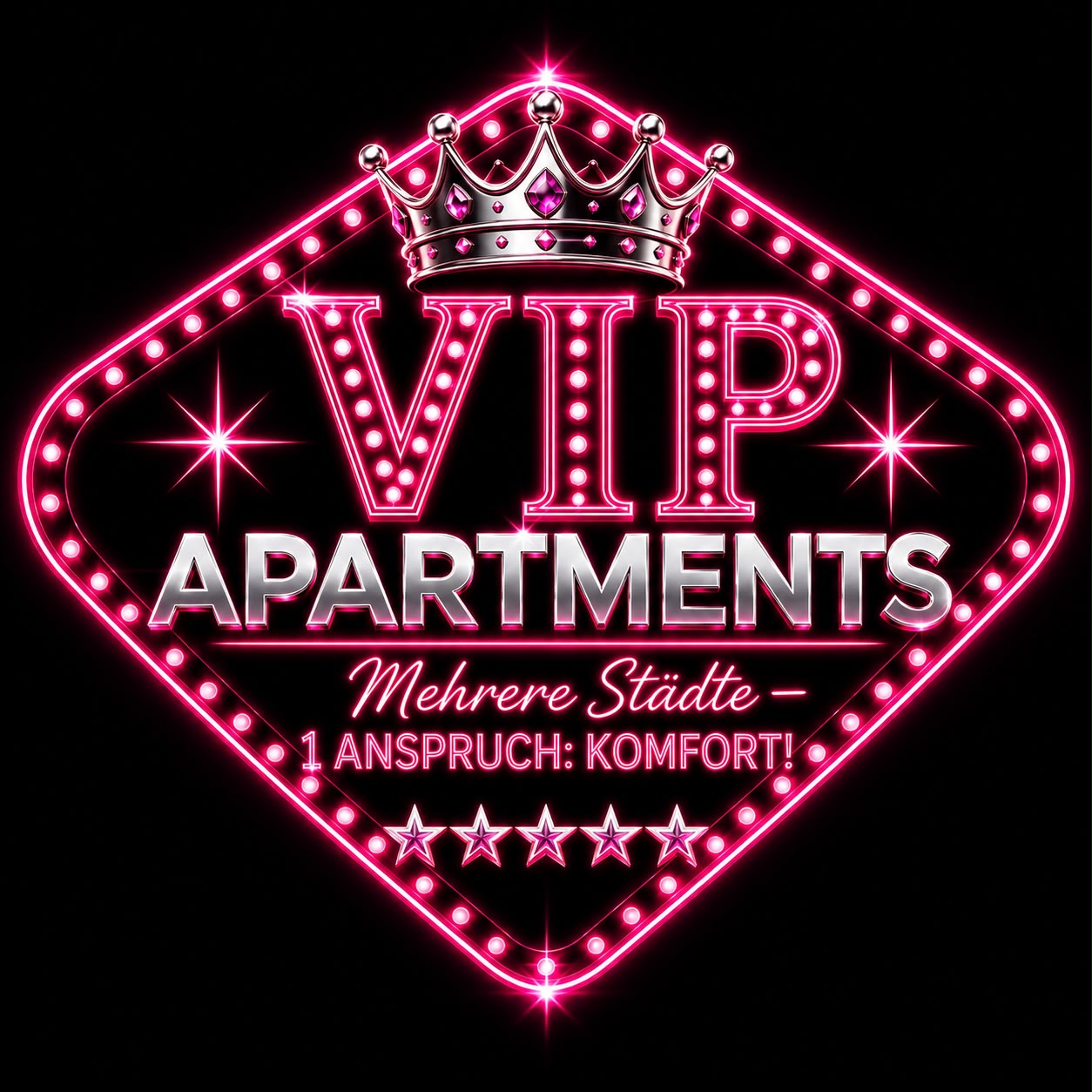 VIP Apartments – Neon Logo mit Krone